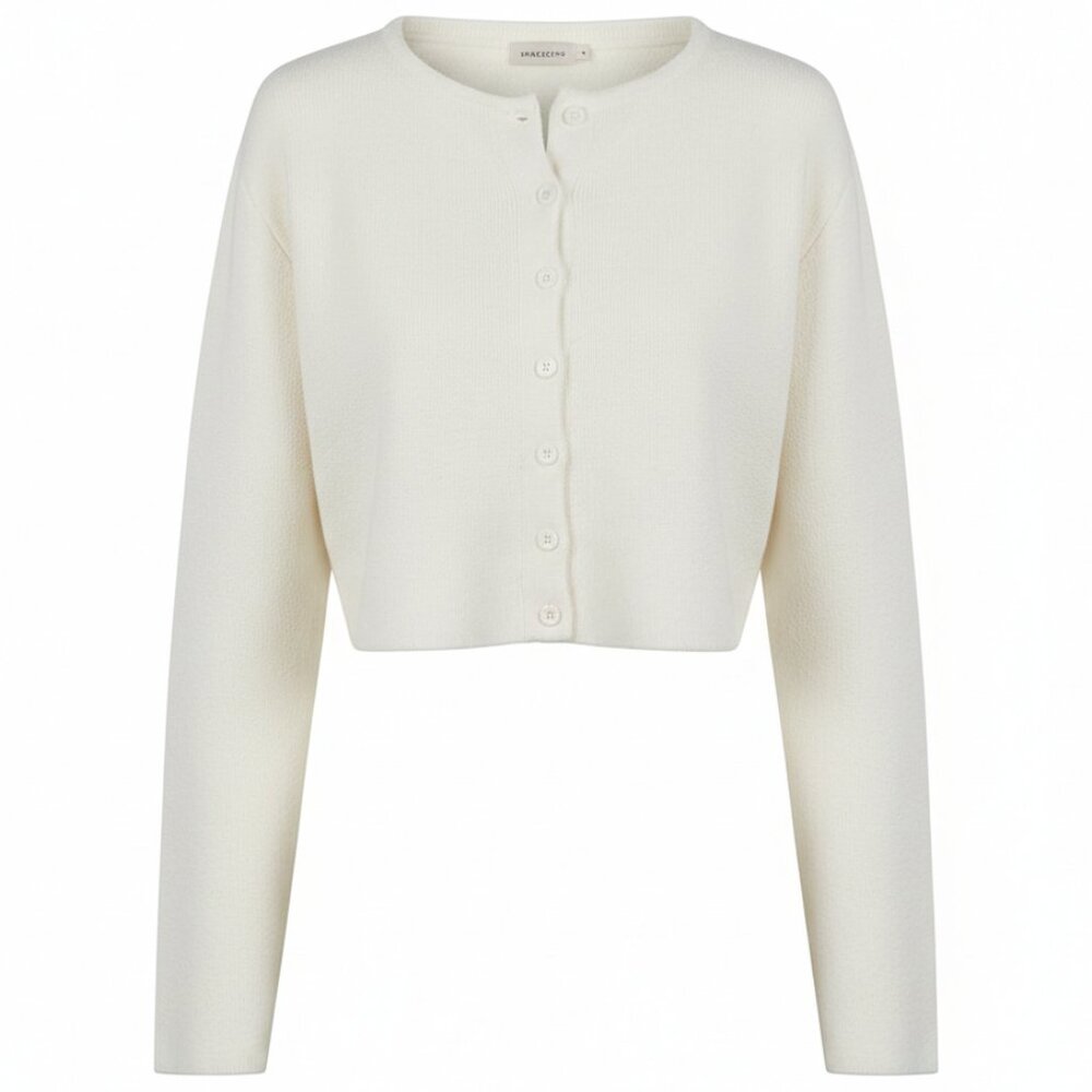 Edikted Otto Cropped Cardigan Y2K Sweater Cream Ivory Button Front Knit M/L